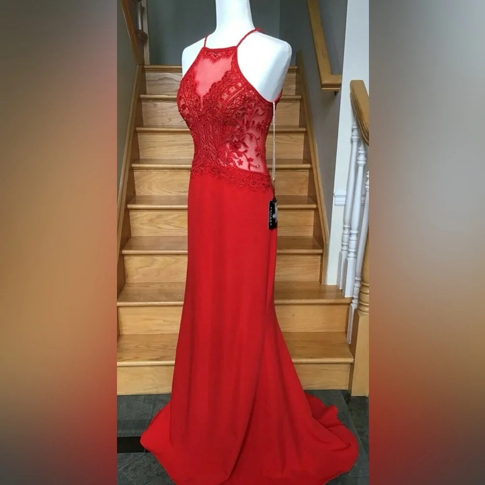 Faviana Red Sweetheart Neckline Sleeveless Prom Gown - Picture 1 of 9